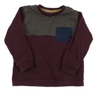 Vínové pyžamové triko s pruhy a kapsou Matalan