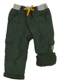 Tmavozelené šusťákové podšité kalhoty s úpletovým pasem Ergee