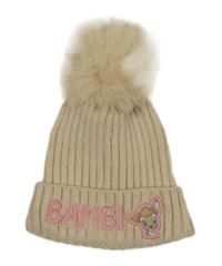 Světlebéžová pletená čepice s Bambim a bambulí Disney