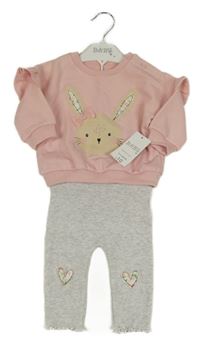 Nové - 2 set - růžová mikina s králíkem + šedé žebrované legíny Matalan