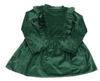 Zelené rebrované zamatové šaty s volánikmi