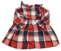 Červeno-tmavomodro-biele kockované šaty s volánikmi shein