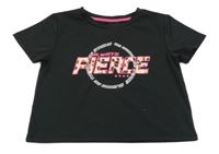 Černé crop sportovní tričko s nápisem Matalan