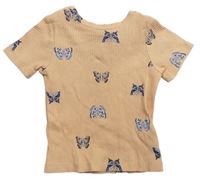 Marhuľové rebrované tričko s motýly
