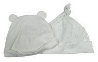 2set - 2x bílá čepička - s žirafou + s uškami