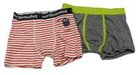 2set - 2x boxerky - červeno-bílé pruhované s příšerkou + černo-bílo-zelené melírované