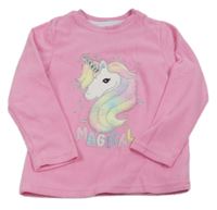 Růžové fleecové triko s jednorožcem Primark