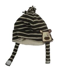 Hnedo-béžová pruhovaná fleecová čapica s psíkom zn. George