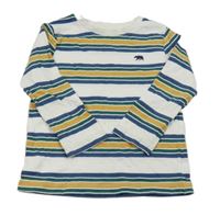 Bielo-modro-zeleno-žlté pruhované tričko s medvěďom Nutmeg