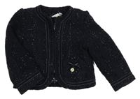 Tmavomodrý třpytivý zateplený vlněný kabátek s mašlou Jasper Conran