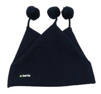 Tmavomodrá fleecová čepice s bambulemi 