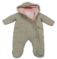 Sivo-ružová šušťáková zimná kombinéza s mašľami a kapucňou Tu