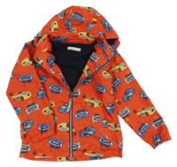 Červená šusťáková jarní bunda s auty a kapucí Name it