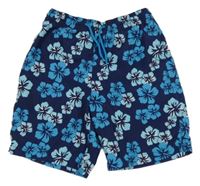 Tmavomodré květované plážové kraťasy NKD