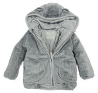 Světlešedá plyšová propínací zateplená mikina s kapucí George