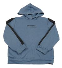 Šedomodro-čierna mikina s nápisom a kapucňou Shein