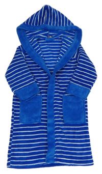 Modro-biely pruhovaný plyšový župan s kapucňou Lupilu