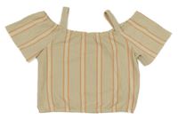 Béžovo-bielo-oranžové pruhované crop tričko s odhalenými rameny Page one young