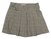 Béžovo-čierno-hnedá kockovaná skladaná sukňa Zara