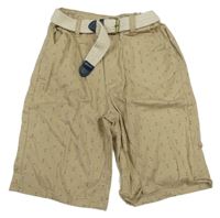 Béžové vzorované plátenné chino kraťasy s opaskom Primark