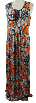 Dámské červeno-bílo-černé květované dlouhé šaty s korálky Debenhams 