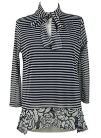 Dámska tmavomodro-biela pruhovaná tylová blúzka s vázačkou