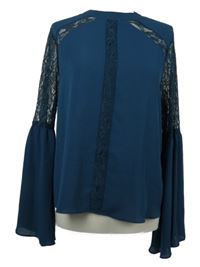 Dámska petrolejová blúzka s čipkou a rozšířenými rukávy Primark