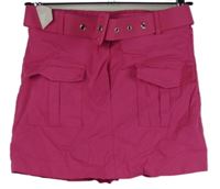 Nové - Dámska fuchsiová skort sukňa s vreckami a opaskom