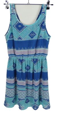 Dámske modro-ružové vzorované šifónové šaty H&M
