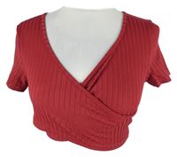 Nové - Dámké karmínové rebrované crop tričko Emery Rose