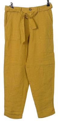Dámske horčicové ľanové nohavice s opaskom F&F