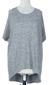 Dámske sivé melírované úpletové voľné é tričko s prestrihmi Internacionale