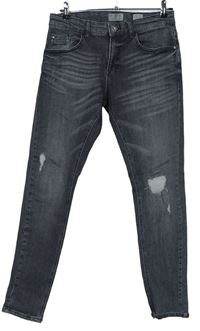 Pánske sivé rifľové skinny nohavice s prošoupáním vel. 30