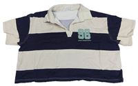 Tmavomodro-béžové pruhované crop polo tričko s číslom H&M