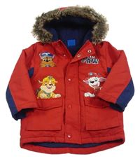 Červeno-modrá šusťáková zimní bunda s Paw PAtrol a kapucí Nickelodeon