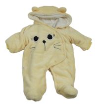 Žltá chlpatá zateplená kombinéza s čumáčkem a kapucňou