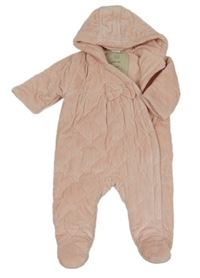 Svetloružová plyšová zateplená kombinéza s mašličkami a kapucňou Next