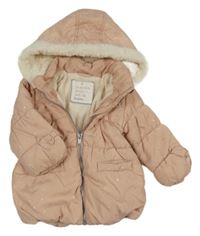 Světlerůžová šusťáková zimní bunda s hvězdami a kapucí Matalan