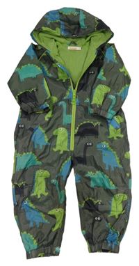 Khaki šusťáková podšitá kombinéza s dinosaury a kapucí Bluezoo