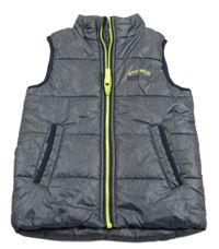 Tmavomodrá melírovaná šušťáková zatepená vesta s nápisom kids