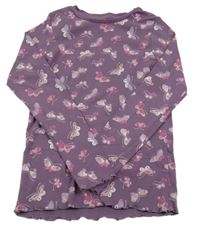 Fialové žebrované triko s motýlky Nutmeg