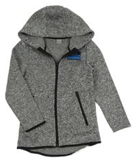 Šedá melírovaná pletená propínací mikina s potiskem a kapucí Y.F.K.