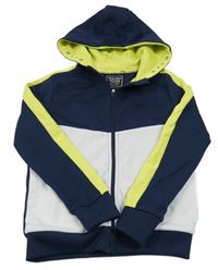 Tmavomodro-bielo-neónově žltá športová prepínaci mikina s kapucňou C&A