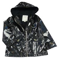 Čierna trblietavá neprookavá jarná bunda s kapucňou River Island