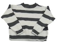 Sivo-biely pruhovaný rebrovaný crop sveter Page one young