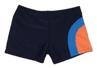 Tmavomodro-modro-oranžové nohavičkové chlapecké plavky 