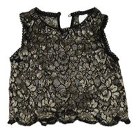 Čierno-zlatý krajkovaný průhledný crop top