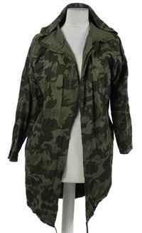 Dámsky kaki-čierny army mikinový cardigan s kamienkami a kapucňou