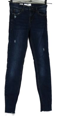 Dámske tmavomodré rozstrapkané é členkové é rifle s dierami Bershka vel. 32