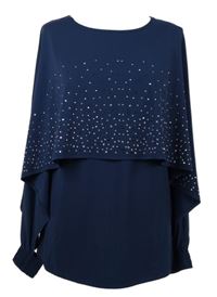 Dámská tmavomodrá halenková vrstvená tunika s kamínky 